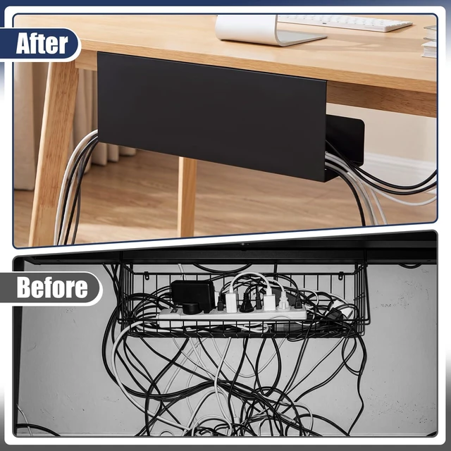 Alt view image 4 of 7 - 2 Pack Under Desk Cable Management Tray,Hold 11 lbs, 16 x 6 x 6 Inch, Black Heavy Duty Steel, Power Strip Holder, Cord Organizer, Cable Rack, Wire Management for Office Workspace, Reduces Desk Clutter