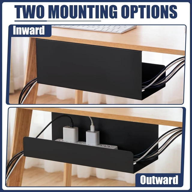 Alt view image 6 of 7 - 2 Pack Under Desk Cable Management Tray,Hold 11 lbs, 16 x 6 x 6 Inch, Black Heavy Duty Steel, Power Strip Holder, Cord Organizer, Cable Rack, Wire Management for Office Workspace, Reduces Desk Clutter