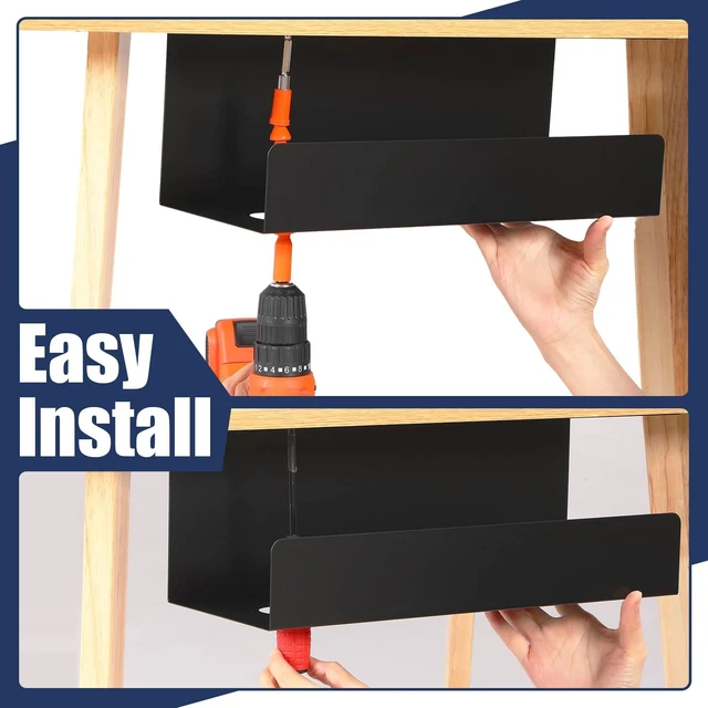 Alt view image 7 of 7 - 2 Pack Under Desk Cable Management Tray,Hold 11 lbs, 16 x 6 x 6 Inch, Black Heavy Duty Steel, Power Strip Holder, Cord Organizer, Cable Rack, Wire Management for Office Workspace, Reduces Desk Clutter