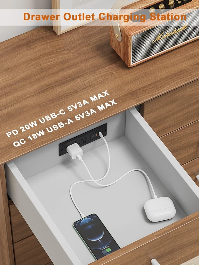 Alt view image 3 of 6 - Recessed Power Strip USB C Port for Drawer Outlet Black Fast Charging USB C Port,QC3.0 USB-A Port.2AC Outlet,ETL Listed Conference