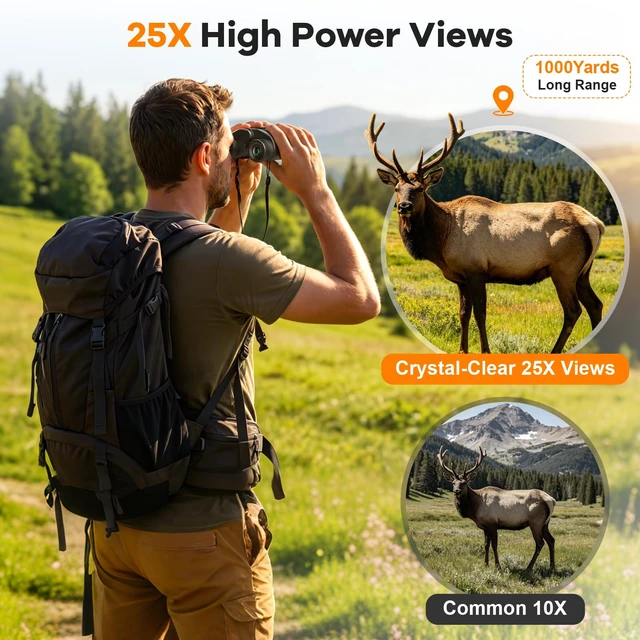 Alt view image 3 of 7 - 25x32 Compact Binoculars for Adults Kids - High Powered Lightweight Small Porro Binoculars with BAK4 Prism FMC Lens - Clear Vision for Bird Watching Cruise Ship Travel Hunting Sports (Green)