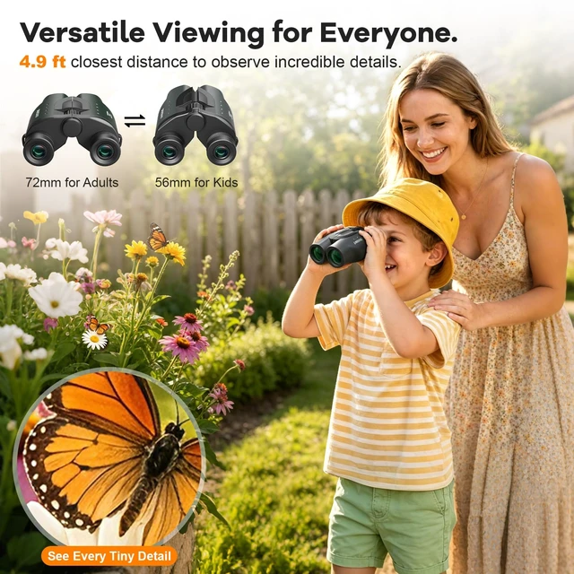 Alt view image 4 of 7 - 25x32 Compact Binoculars for Adults Kids - High Powered Lightweight Small Porro Binoculars with BAK4 Prism FMC Lens - Clear Vision for Bird Watching Cruise Ship Travel Hunting Sports (Green)