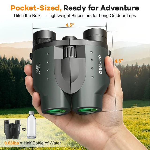 Alt view image 5 of 7 - 25x32 Compact Binoculars for Adults Kids - High Powered Lightweight Small Porro Binoculars with BAK4 Prism FMC Lens - Clear Vision for Bird Watching Cruise Ship Travel Hunting Sports (Green)