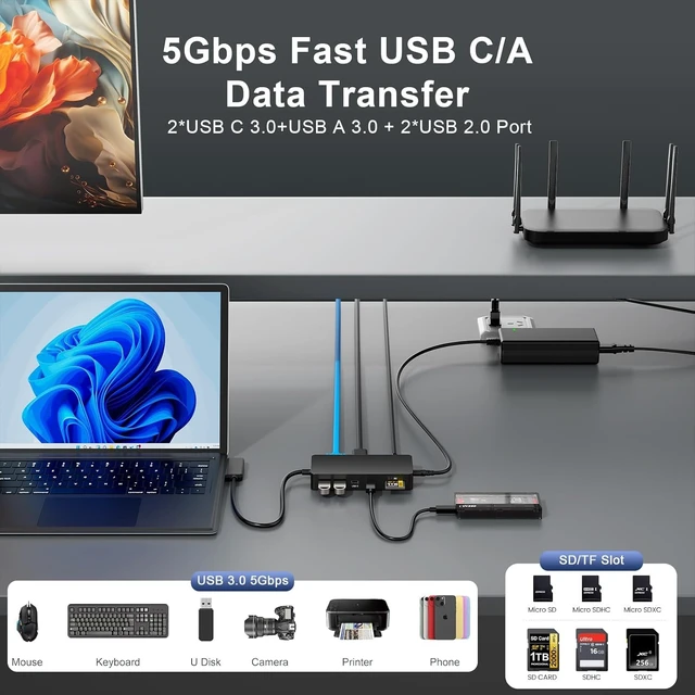 Alt view image 6 of 7 - Surface Pro Docking Station Dual Monitor 4K@60Hz HDMI+VGA, 11 in 1 Surface Dock 2 USB C Travel Surface Docking for MS Surface Pro 12/11/10/9/X/8/7/6/5/4/3,Surface Laptop 7-1, Surface Go/Book