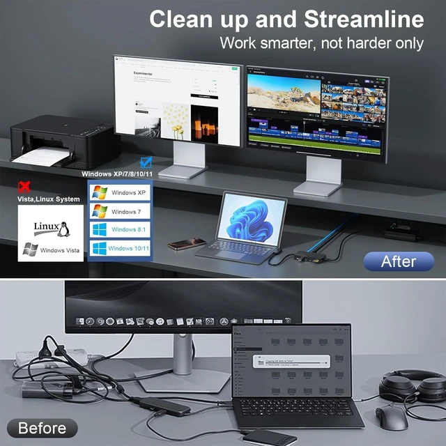 Alt view image 7 of 7 - Surface Pro Docking Station Dual Monitor 4K@60Hz HDMI+VGA, 11 in 1 Surface Dock 2 USB C Travel Surface Docking for MS Surface Pro 12/11/10/9/X/8/7/6/5/4/3,Surface Laptop 7-1, Surface Go/Book