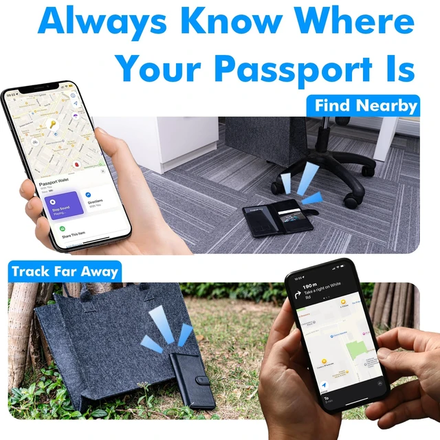 Alt view image 7 of 7 - Trackable Passport Holder for, Apple Find My Compatible Rechargeable-Wireless, Smart Passport Holder with Card Slots for Men & Women, Black RFID Blocking Wallet Gift