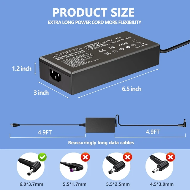 Alt view image 2 of 7 - 20V 9A 180W for Asus Laptop Charger Replacement, Compatible with ROG TUF Compatible with Asus TUF FX705D FX705DD FX705DT FX705DU FX705DY FX705G FX705GD Asus ROG Zephyrus G GA502 GA502D GA502DU