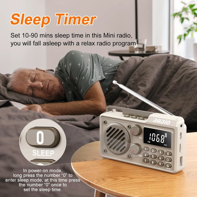 Alt view image 6 of 7 - Portable Radio AM FM Shortwave, Rechargeable Radio Bluetooth Speaker- Khaki 1500mAh 30H Playback, Excellent Reception, Large LCD Screen, Support TF Card U Disk, Sleep Timer, 3W Speaker Stereo Sound