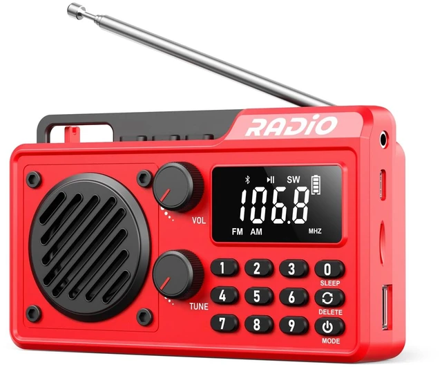 Main image of Portable Radio AM FM Shortwave, Rechargeable Radio Bluetooth Speaker-Red 1500mAh 30H Playback, Excellent Reception, Large LCD Screen, Support TF Card U Disk, Sleep Timer, 3W Speaker Stereo Sound