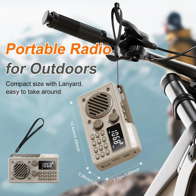 Alt view image 7 of 7 - Portable Radio AM FM Shortwave, Rechargeable Radio Bluetooth Speaker- Khaki 1500mAh 30H Playback, Excellent Reception, Large LCD Screen, Support TF Card U Disk, Sleep Timer, 3W Speaker Stereo Sound