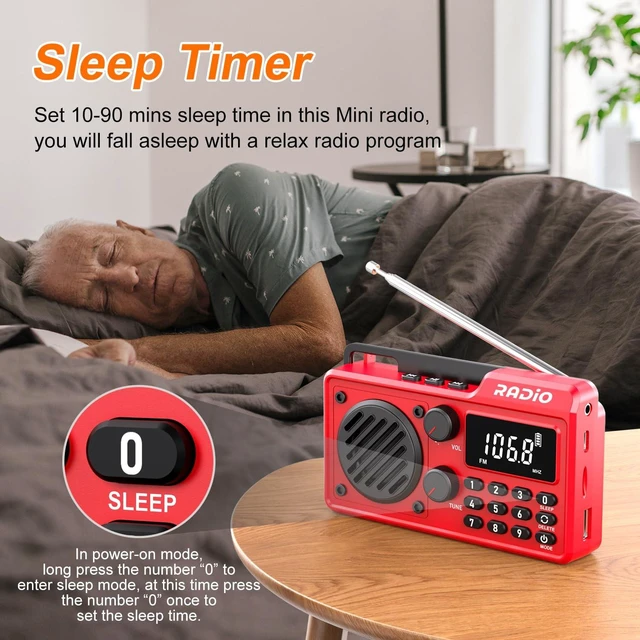 Alt view image 5 of 7 - Portable Radio AM FM Shortwave, Rechargeable Radio Bluetooth Speaker-Red 1500mAh 30H Playback, Excellent Reception, Large LCD Screen, Support TF Card U Disk, Sleep Timer, 3W Speaker Stereo Sound