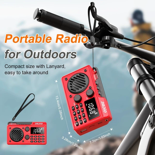 Alt view image 6 of 7 - Portable Radio AM FM Shortwave, Rechargeable Radio Bluetooth Speaker-Red 1500mAh 30H Playback, Excellent Reception, Large LCD Screen, Support TF Card U Disk, Sleep Timer, 3W Speaker Stereo Sound