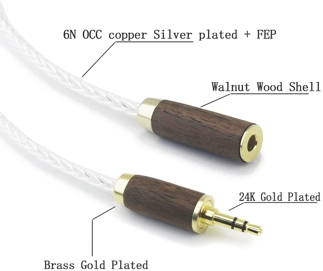 Alt view image 2 of 5 - 3.5mm Stereo Male to 4.4mm Female Headphone Audio Adapter Cable 8 Cores 6N OCC Copper Single Crystal Silver Plated Wire Walnut Wood Shell 3.5mm Male to 4.4mm Balanced Female