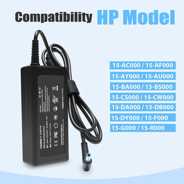 Alt view image 2 of 7 - 45W 65W Laptop Charger AC Adapter Power Suppy for HP 15-DA 15-DB 15-da0xxx 15-db0xxx 15-da0012dx 15-da0014dx 15-da0032wm 15-da0033wm 15-bd0005dx 15-bd0011dx 15-bd0015dx 15-bd0031nr 15-bd0047wm
