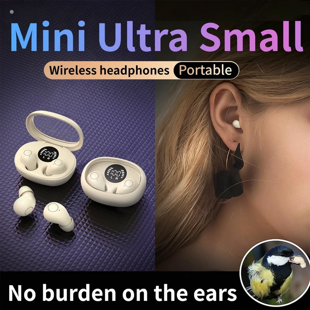 Alt view image 4 of 7 - Invisible Mini Wireless Earbuds Bluetooth 5.4 in Ear Headphones-khaki sleep earbuds,Ultra-Light Comfort Fit Sleep Headphones for Side Sleepers,Hidden Earbuds with LED Display for Small Ears