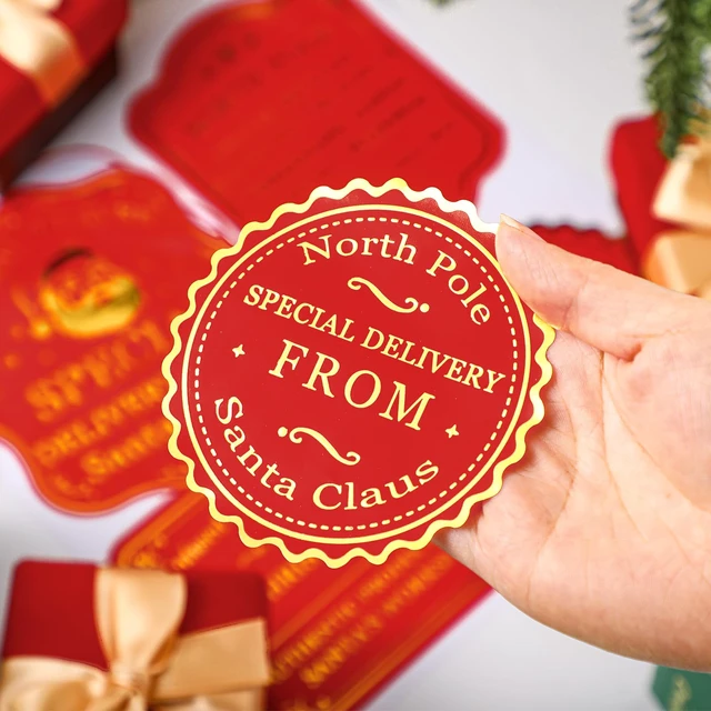 Alt view image 5 of 6 - 120 Pcs Christmas Gift Tag Stickers Self Adhesive North Pole Tags Gift from Santa Claus Tag Stickers, 4 Styles, Xmas North Pole Gift Tags, Gold Foil Sticker, Stickers for Present Wrapping