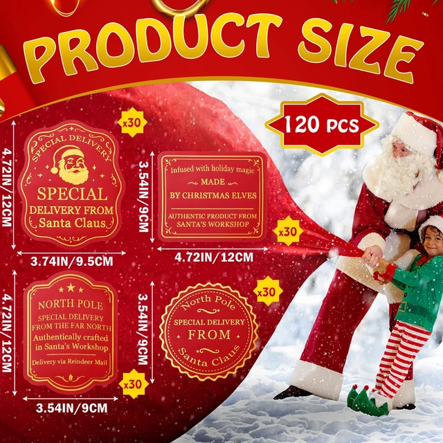Alt view image 3 of 6 - 120 Pcs Christmas Gift Tag Stickers Self Adhesive North Pole Tags Gift from Santa Claus Tag Stickers, 4 Styles, Xmas North Pole Gift Tags, Gold Foil Sticker, Stickers for Present Wrapping