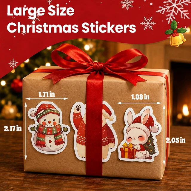 Alt view image 3 of 7 - Christmas Stickers, 50 Pcs Waterproof Vinyl Santa Decals Christmas Eve Favors Sticker Bulk, Merry Christmas Santa Claus Sticker Gifts for Water Bottles, Scrapbook, Luggage, Card