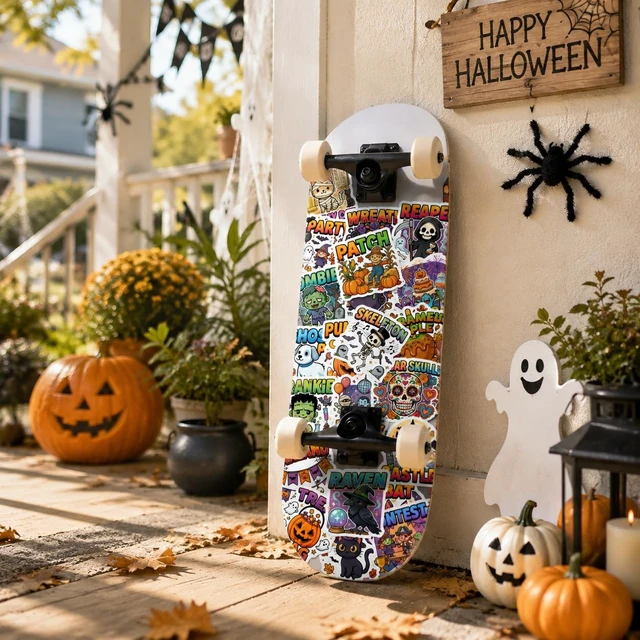 Alt view image 6 of 7 - Halloween Stickers, 50 Pcs Waterproof Vinyl Decals Halloween Party Favors Sticker Bulk, Waterproof Vinyl Ghost Pumpkin Sticker Gifts for Water Bottle, Laptop, Scrapbook