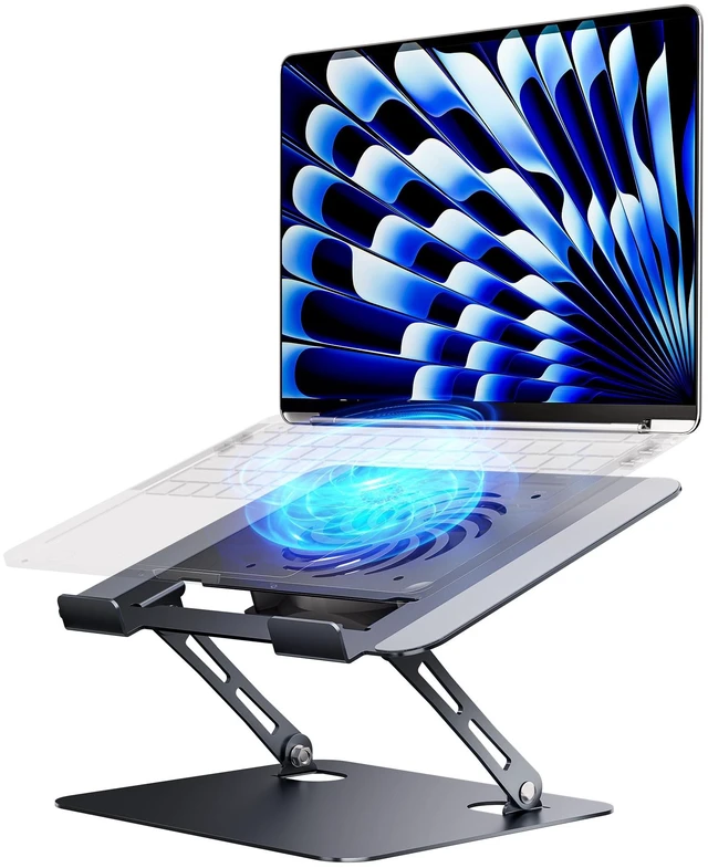 Main image of Laptop Stand - Adjustable Ergonomic Laptop Riser, Portable Foldable Aluminum Laptop Holder Perfect for Desk, Bed, Couch & Lap - Space Saving - Silver