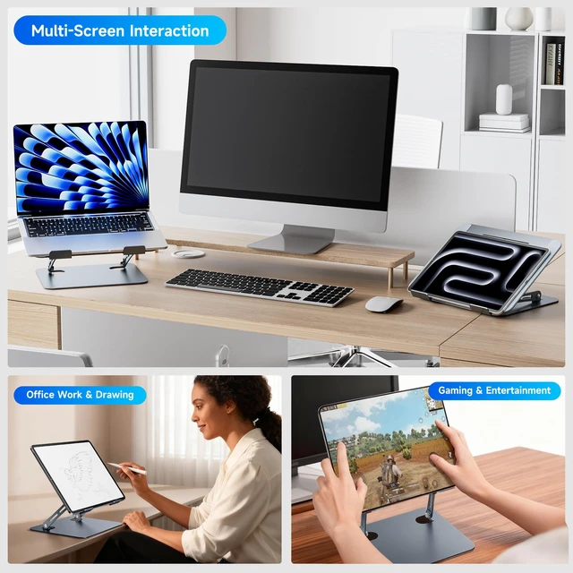 Alt view image 4 of 7 - Laptop Stand - Adjustable Ergonomic Laptop Riser, Portable Foldable Aluminum Laptop Holder Perfect for Desk, Bed, Couch & Lap - Space Saving - Silver
