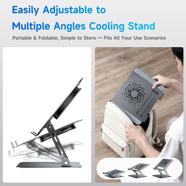 Alt view image 5 of 7 - Laptop Stand - Adjustable Ergonomic Laptop Riser, Portable Foldable Aluminum Laptop Holder Perfect for Desk, Bed, Couch & Lap - Space Saving - Silver
