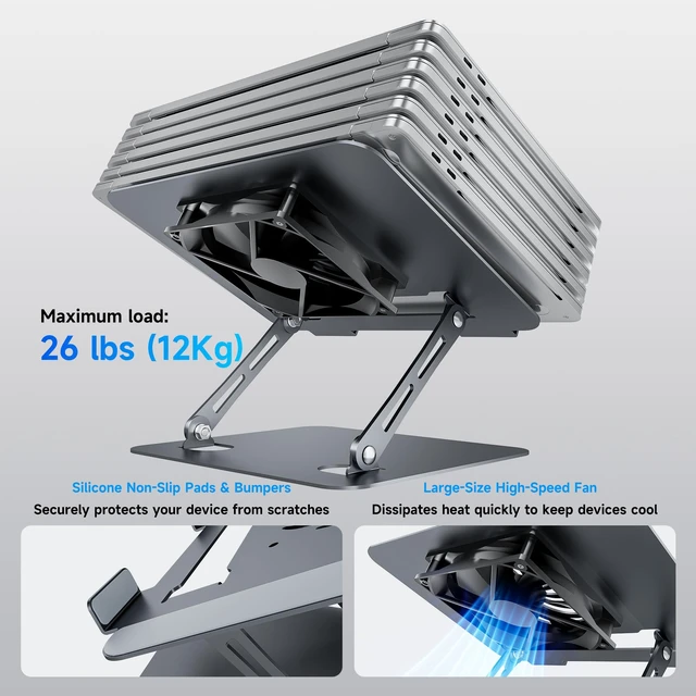 Alt view image 7 of 7 - Laptop Stand - Adjustable Ergonomic Laptop Riser, Portable Foldable Aluminum Laptop Holder Perfect for Desk, Bed, Couch & Lap - Space Saving - Silver