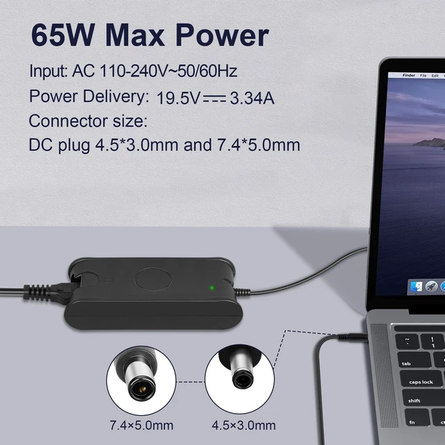 Alt view image 2 of 7 - Universal 65W 45W AC Laptop Charger for Dell Laptop Charger,Replacement for All 65W 45W Dell inspiron 13 14 15 17 3000 5000 7000 Series laptops Round Connects Chargers7.4mm and 4.5mm