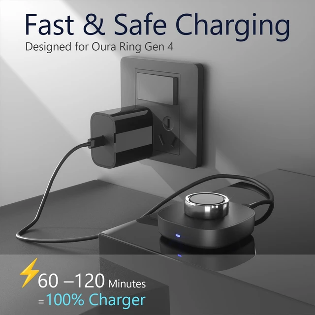 Alt view image 2 of 5 - Charger for Oura Ring Gen4 (Size 10) - Fast Charging Dock with USB-C Wall Charger & 3FT Cable, Quick Charge Replacement Base Compatible with Oura Ring Gen 4 - Black