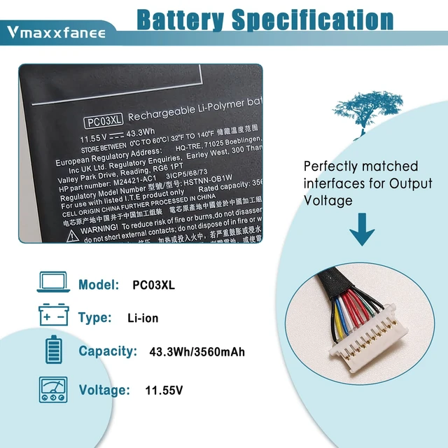 Alt view image 2 of 7 - PC03XL Laptop Battery Replacement for HP Pavilion x360 14 Convertible PC 14-DY 14-DH 14-DW 14-CD 14-BA 15-ER Series Notebook M24648-005 HSTNN-OB1W M24421-AC1 M24421-271 TPN-DB0E PC03043XL