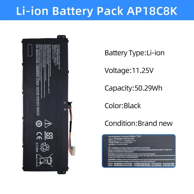 Alt view image 2 of 7 - AP18C8K Laptop Battery Replacement for Acer Aspire 5 A514-52 A514-52-58U3 Chromebook 314 C933 Swift 3 SF314-42 SF314-57 SF314-57G SF314-58 Series 11.25V 50.29Wh 4471mAh