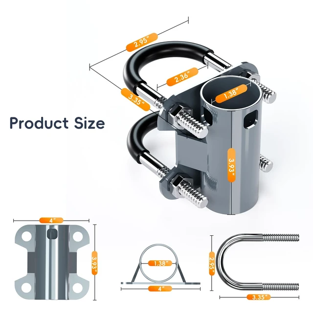 Alt view image 7 of 7 - Universal U-Bolt Clamp Antenna Mount Bracket for Starlink V2 Pipe Adapter, Adjustable Heavy Steel Mast Pole U-Bracket for Starlink Satellite Dish Mounting Kit