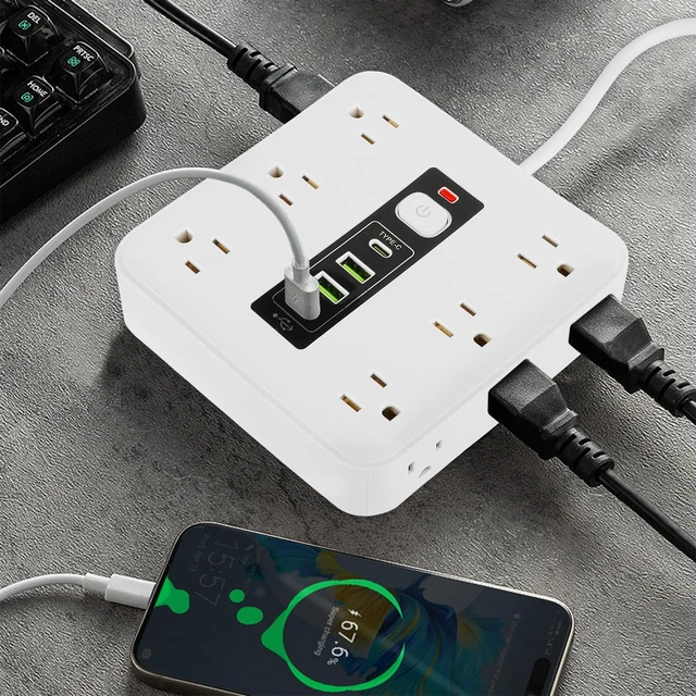Alt view image 7 of 7 - 16-in-1 Power Strip Surge Protector, 12 AC Outlets & 2 USB-C, 2 USB-A 6.6FT Extension Cord with Overload Protection, Wide Spaced Outlets for Home, Office, Gaming and Travel