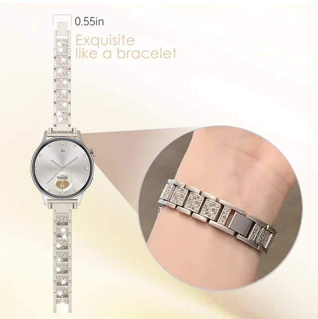 Alt view image 4 of 6 - Bands Compatible with Fitpolo AR-01 Smartwatch Band for Women, Metal Jewelry Sparkly Diamond Thin Replacement Compatible for aeac AR-01 Smartwatch