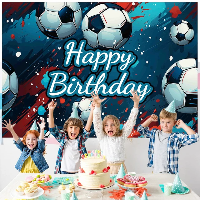 Alt view image 2 of 7 - Soccer Happy Birthday Backdrop 7x5Ft Soccer Happy Birthday Backdrop for Birthday Party Blue Red Oil Paint Style Sports Themed Party Decor 82x59 inch Polyester
