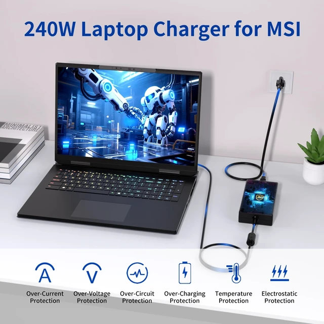 Alt view image 7 of 7 - 240W for MSI Laptop Charger USB Tip Fit for Stealth 17 Raider Creator Pro Compatible with MSI Stealth 17 Creator Z16 GE76, Stealth 16 Studio Creator Pro Z16P HX/Z16HX Creator Pro Z17 HX/X17HX X17