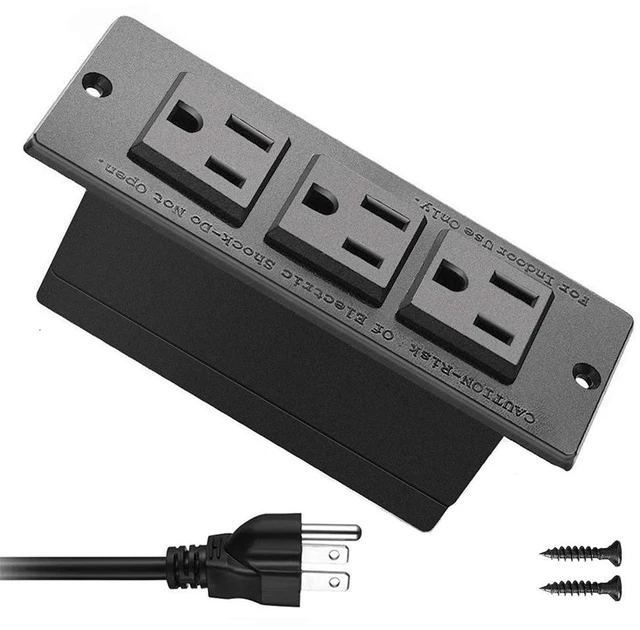Main image of Recessed Power Strip Black Desk Mount Power Grommet Socket for Cabinet 3 AC Outlets 6.56'ft Power Cord for Counter Drawer Furniture Workbench UL ETL Certificated