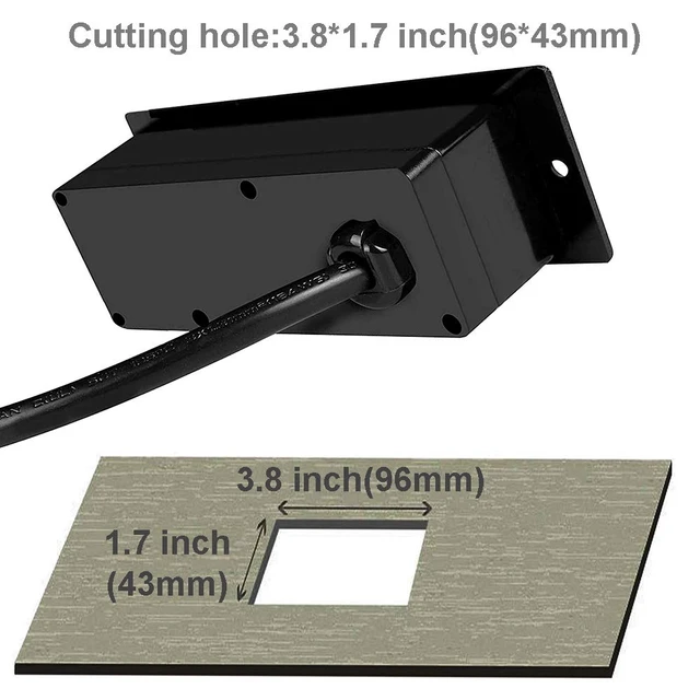 Alt view image 4 of 6 - Recessed Power Strip Black Desk Mount Power Grommet Socket for Cabinet 3 AC Outlets 6.56'ft Power Cord for Counter Drawer Furniture Workbench UL ETL Certificated