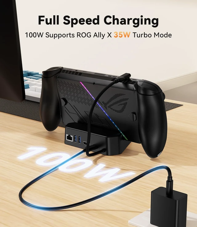 Alt view image 3 of 7 - Docking Station for ROG Xbox Ally X/ROG Xbox Ally, Portable TV Dock Station Replacement with 4K@144Hz HDMI Adapter/Gigabit Ethernet/2 USB-A Port/100W USB-C Port