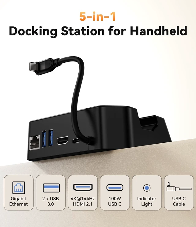 Alt view image 2 of 7 - Docking Station for ROG Xbox Ally X/ROG Xbox Ally, Portable TV Dock Station Replacement with 4K@144Hz HDMI Adapter/Gigabit Ethernet/2 USB-A Port/100W USB-C Port