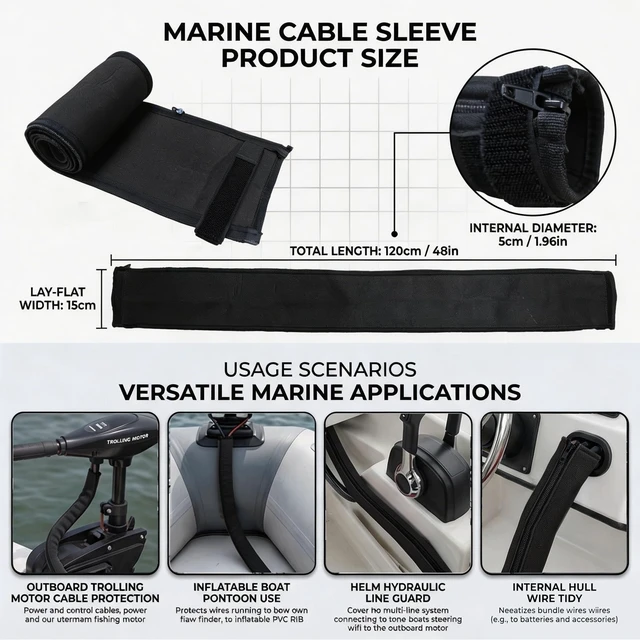 Alt view image 2 of 6 - 48" Zippered Trolling Motor Cable Sleeve, Trolling Motor Sleeve & Outboard Motor Sleeve Cover for Protection & Management (Black)