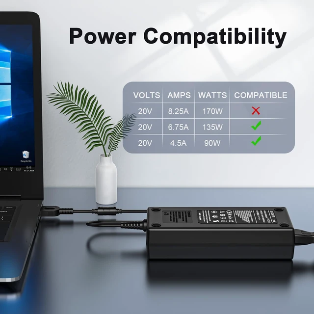Alt view image 2 of 6 - 135W Silm Tip USA Plug Charger Compatible with Lenovo Ideapad Gaming 3 Y700 for Ideapad Gaming 3 Y700 700 E440 L440 P1 P50s P51s P15v P16 S3 T431s T15 W540, ADL135NDC3A, AC Adapter, Power Supply Cord