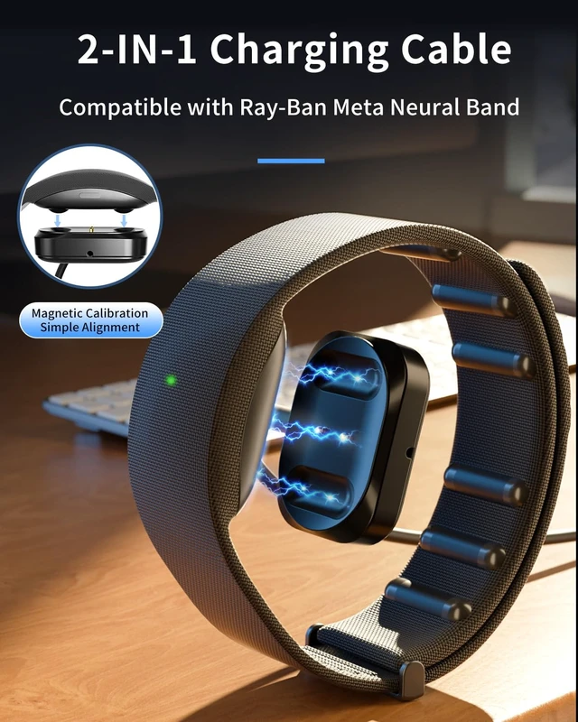 Alt view image 4 of 7 - 2-in-1 Magnetic Charger for Meta Neural Band & Display Smart Glasses, Fast Charging Cable for Meta Ray-Ban Display Smart Glasses, USB-C Safe and Portable Travel/Car/Phone/Laptop Charging Cable