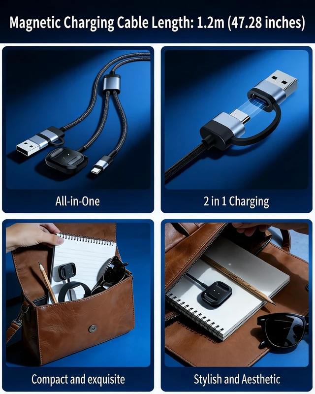 Alt view image 6 of 7 - 2-in-1 Magnetic Charger for Meta Neural Band & Display Smart Glasses, Fast Charging Cable for Meta Ray-Ban Display Smart Glasses, USB-C Safe and Portable Travel/Car/Phone/Laptop Charging Cable