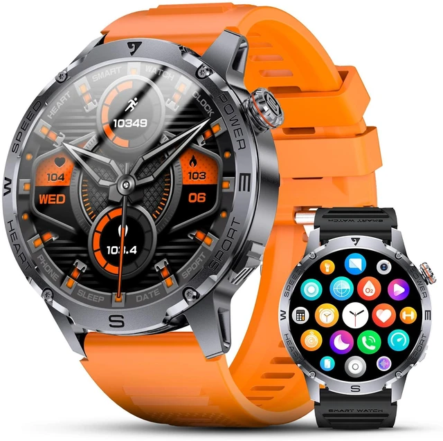 Main image of Military Smart Watch for Men, 1.43'' AMOLED Rugged Smart Watch with 600mAh Battery/Heart Rate/Blood Pressure/Sleep Monitor,IP68 Waterproof Fitness Tracker Orange Watch for Android iPhone
