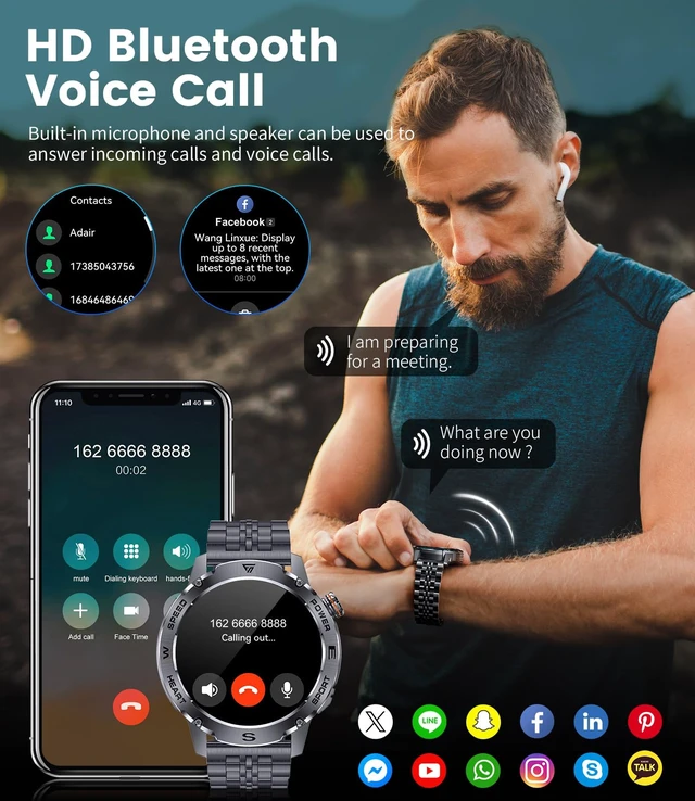 Alt view image 3 of 7 - Military Smart Watch for Men,1.43'' AMOLED Rugged Smart Watch with 600mAh Battery/Heart Rate/Blood Pressure/Sleep Monitor,IP68 Waterproof Fitness Tracker Black Watch for Android iPhone