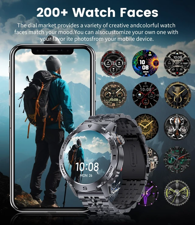 Alt view image 5 of 7 - Military Smart Watch for Men,1.43'' AMOLED Rugged Smart Watch with 600mAh Battery/Heart Rate/Blood Pressure/Sleep Monitor,IP68 Waterproof Fitness Tracker Black Watch for Android iPhone