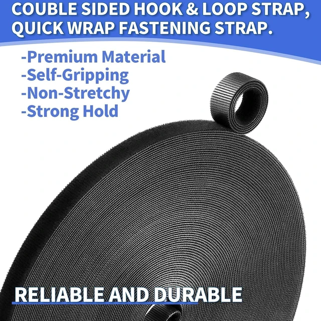 Alt view image 7 of 7 - 2In x 50Ft Reusable Cable Ties Hook and Loop Roll Tie Down Straps, Nylon Double-Sided Strips, Adjustable Multi-Purpose Wrap Fasteners forOffice, Home, Data Center