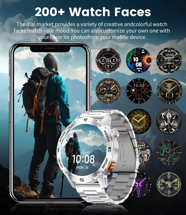 Alt view image 3 of 7 - Military Smart Watch for Men, 1.43'' AMOLED Rugged Smart Watch with 600mAh Battery/Heart Rate/Blood Pressure/Sleep Monitor,IP68 Waterproof Fitness Tracker Silver Watch for Android iPhone