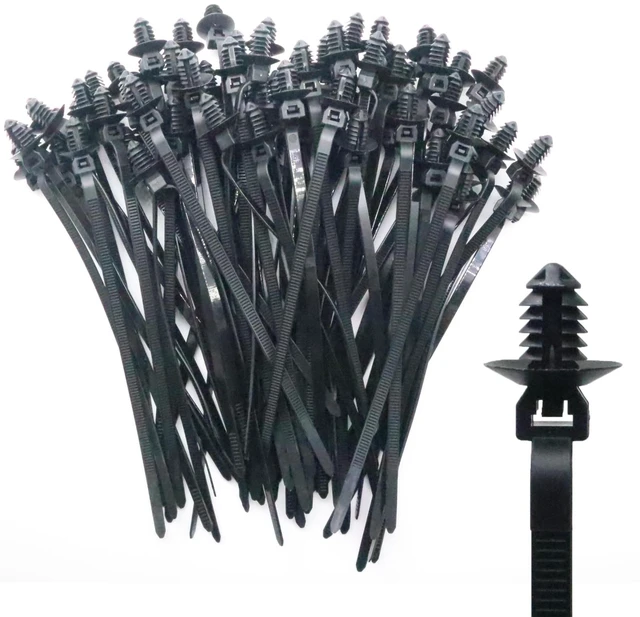 Main image of Push Mount Cable Zip Ties 6.5 Inch, Automotive Zip Ties with Push Pin Heavy Duty Wire Harness Clips (100 Pack)